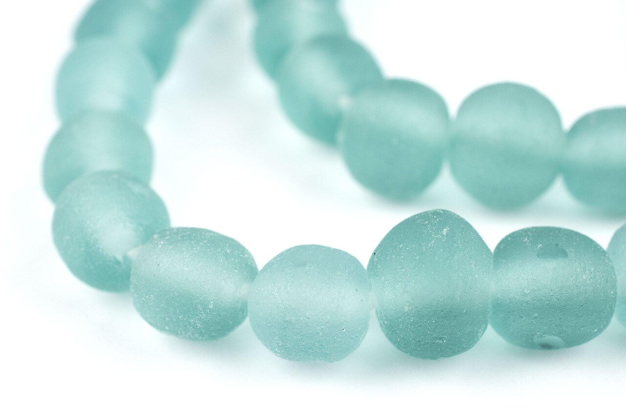 The Bead Chest Clear Marine Round Java Recycled Glass Beads (11mm)